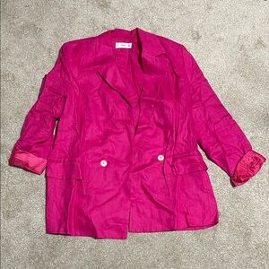 MANGO Women's Fuchsia Linen-Blend Blazer Jacket